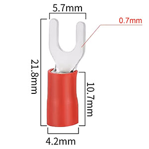 dimensions fourche en laiton SV 1.25-3 en laiton isolée à sertir 0.5 - 1.5mm² Ø3.2mm